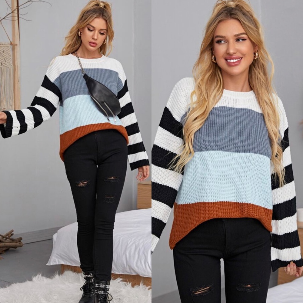 Striped oversized knit sweater